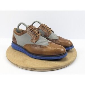 Donald Pliner Dress Sneakers Mens 8 8.5 Wingtip Brown Blue Leather Shoes